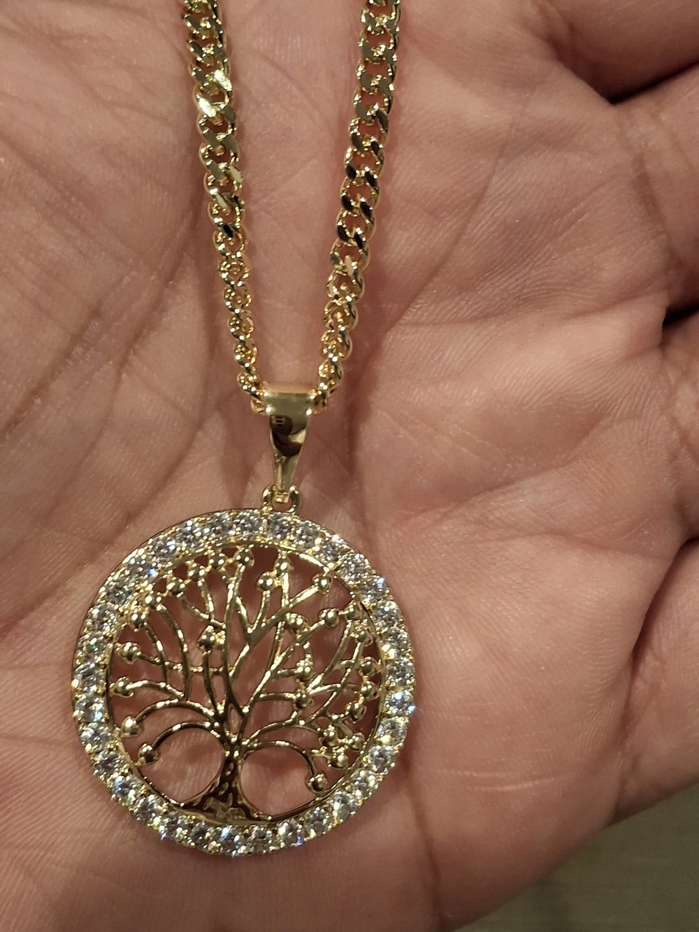 Gold Tree of Life Pendant Necklace with Clear Stones - Women Jewelry